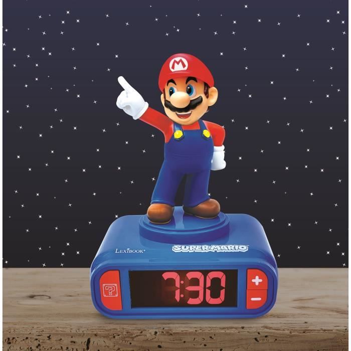 Réveil Veilleuse Digital LEXIBOOK - Super Mario - 3D Lumineux Et Sonore - Bleu Et Rouge - Enfant