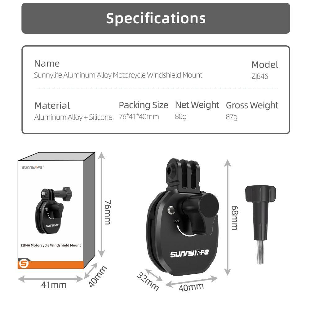 Aluminum Alloy Motorcycle Windscreen Clamp Durable Clip Motorbike Camera Mount Action Camera for DJI Action/GoPro/Insta360