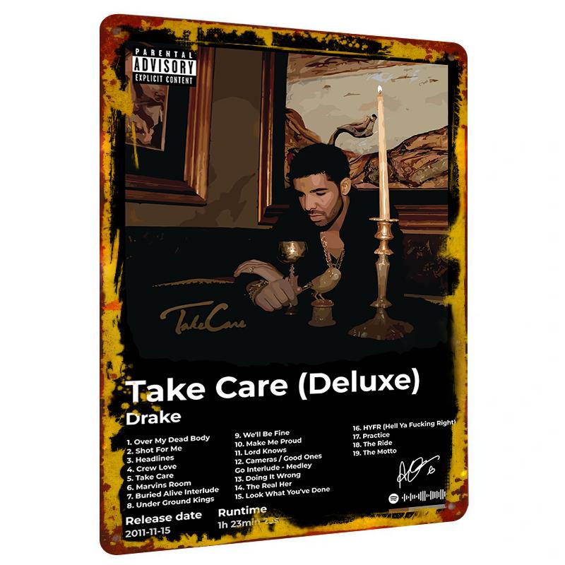

Drake Take Care Album Cover Custom Metal Tin Sign Vintage Music Art Decor for Home Bar Wall Decoration 20x30cm（7.8x11.8inch）