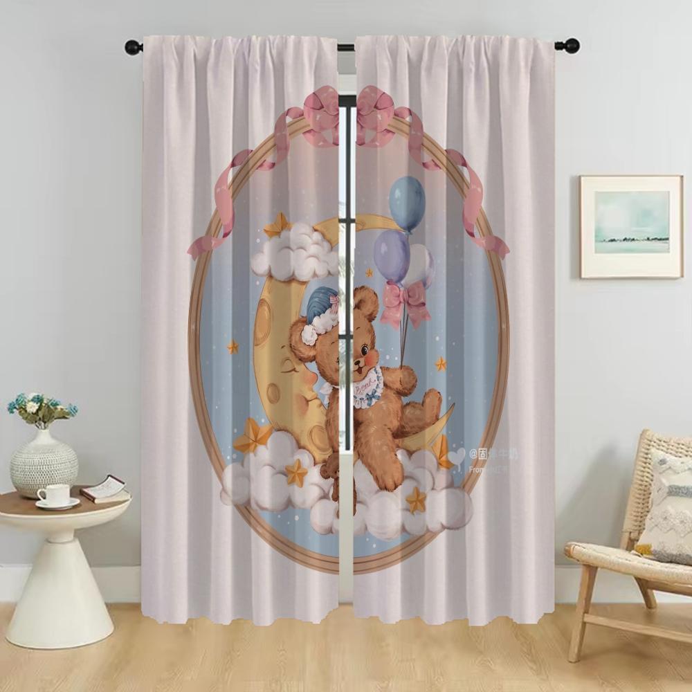 Bear Kitchen Curtains for Living Room Curtain Shades Home Interior Curtains 2 Pieces Partition Halloween Decoration Blackout