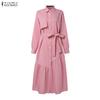 ZANZEA Women Turn Down Collar Casual Long Sleeve Loose Shirt Dress