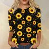 Women's Casual Floral Print Three Quarter Sleeve Round Neck Top Lightweight Comfortable Fit for Everyday Wear