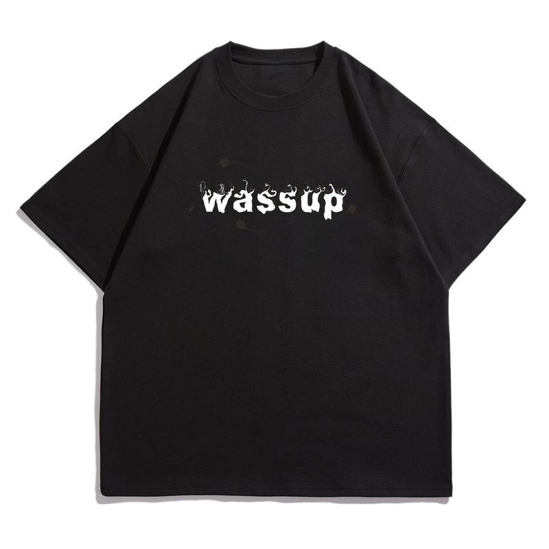 Wassup Heods Short-Sleeved T-Shirt for Men, Flame Trendy Brand, 2022 Summer Casual Top, Couple's National Trendy Brand Heavyweight