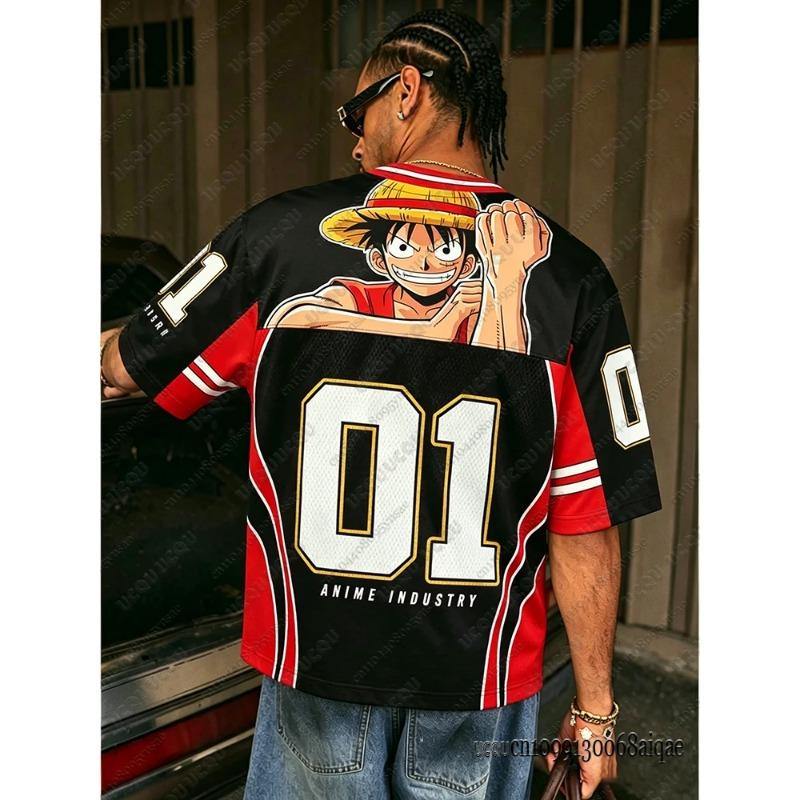 Summer New Anime One Piece Luffy Print T-shirts For Men Casual Harajuku Short Sleeve Tshirts Loose Sports Tshirt Man Clothes