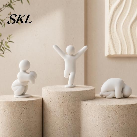 Minimalist Man Decoration 1/8Pcs 3D Printed Game Character Figure, Sitting Standing Lying Figurine, DIY Figurine Abstract White Statue, Collectible
