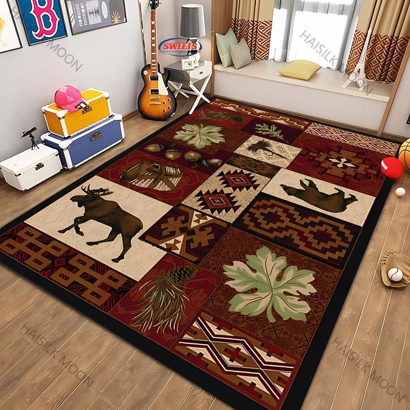Amerikanischer Country-Retro-Stil Teppich mit Tierdruck für moderne Heimdekoration, schmutzabweisend, Kinderspiel Anti-Rutsch-Dekormatte Geschenk