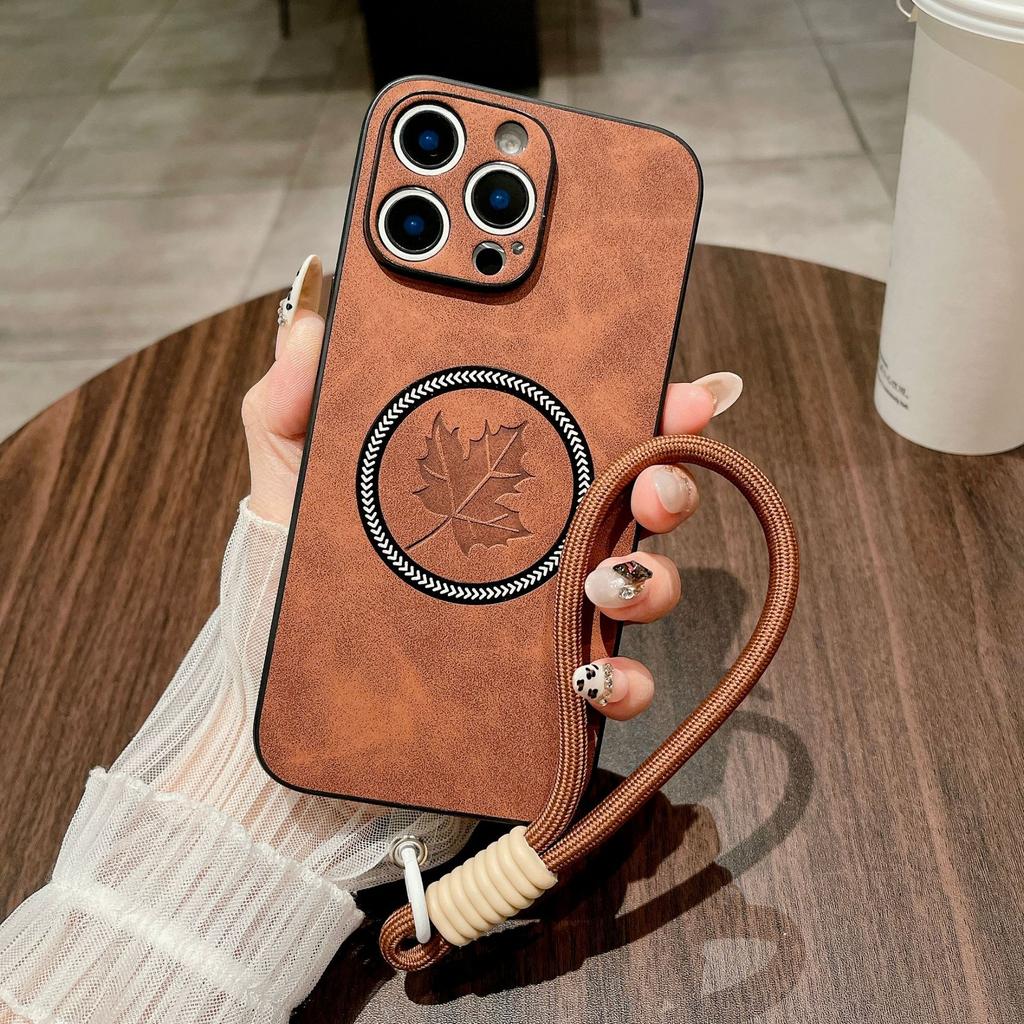 IPhone 16E Lanyard Mobile Phone Case Magnetically Absorbs Maple Leaf Apple 15promax Anti-fall