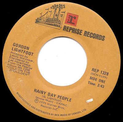7inch Record GORDON LIGHTFOOT - Rainy Day People REP1328 REPRISE 1975 Canada Rock Used