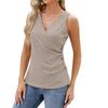 Women's Summer Button-up Fashion Sleeveless T-shirt V-neck Pleated Vest Top