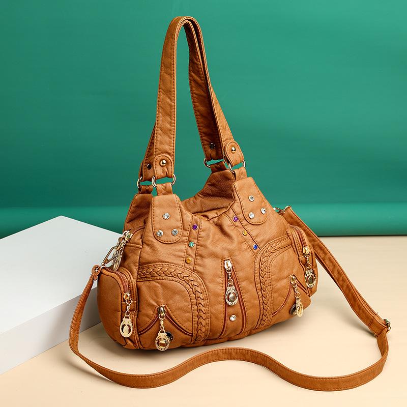 Retro Fashion Multifunctional Handbag with Rivet Decoration, Single Shoulder Diagonal Cross Women's Handbag