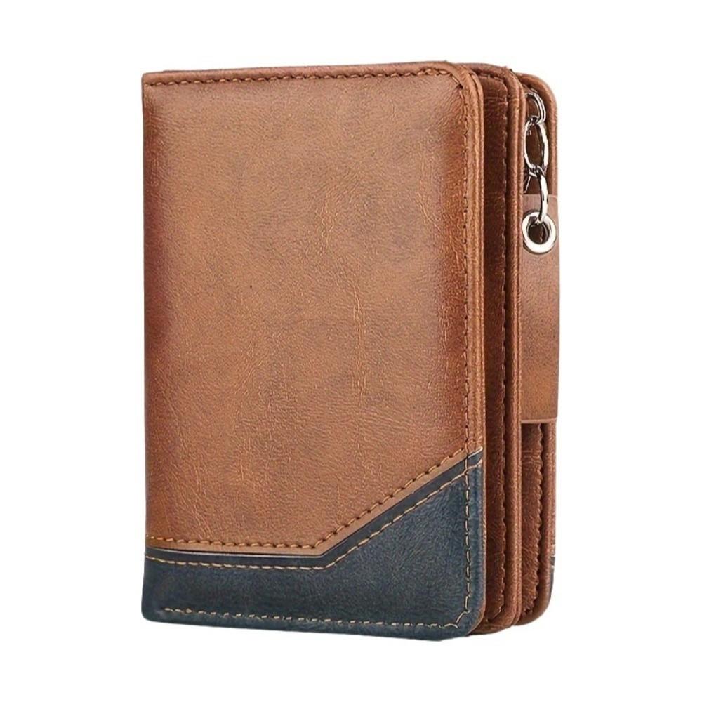 Color Blocking Business Clutch Bag Zipper Men Card Holder Vintage Men Short Wallet  Travel