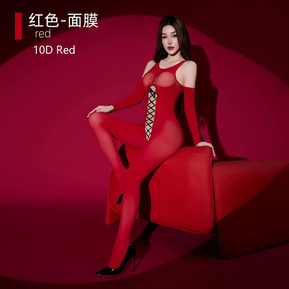 Fashion Sexy Women'S Jumpsuit Front Breast Bandage To Crotch Open Oil Shiny Smooth Tights Hollow Out Woman Shaping Leotard