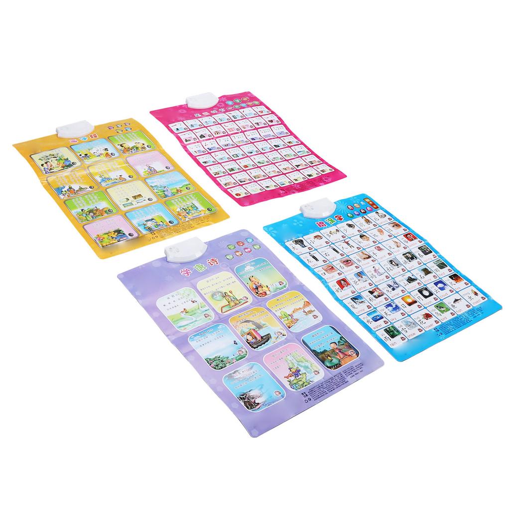 4Pcs Learning Chinese Poster Chinese Characters Three Character Primer Stroke Radicals Tang Poetry E