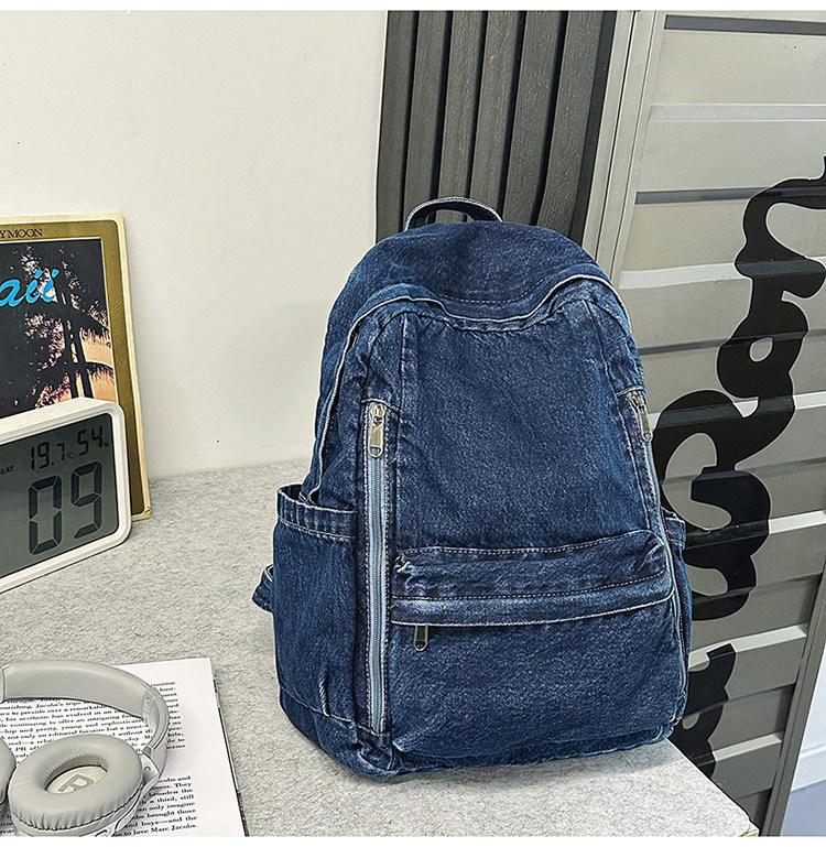 Zaino Scuola Zaino in Denim Donna Grande Capacità Versatile Casual da Pendolare Studente Borsa Scuola Monocolore Zaino in Tela Letterario Uomo