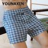 Men's Cotton Boxer Briefs High Waist Casual Plaid Pajama Shorts Plus Size Big Underwear Home Sleep Bottoms M L XL 2XL 3XL
