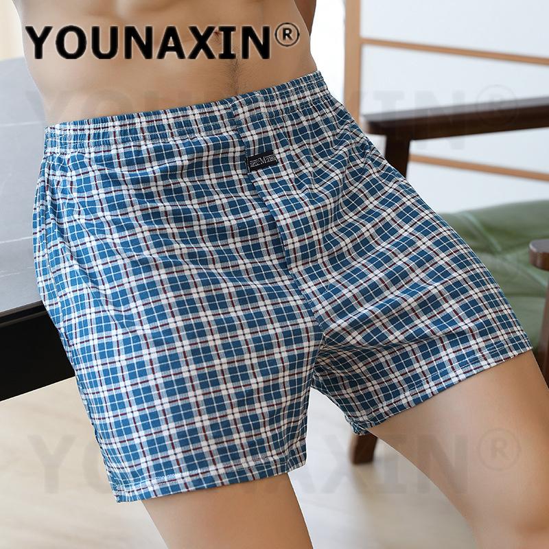 Men's Cotton Boxer Briefs High Waist Casual Plaid Pajama Shorts Plus Size Big Underwear Home Sleep Bottoms M L XL 2XL 3XL