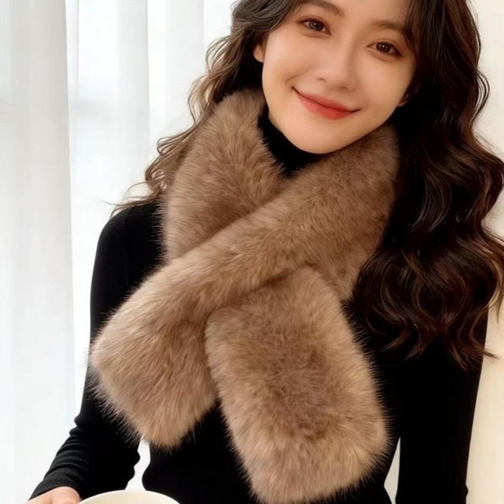 Plush Cross Scarf Thickened Neck Collar Elegant Imitation Fox Fur Scarf Outdoor