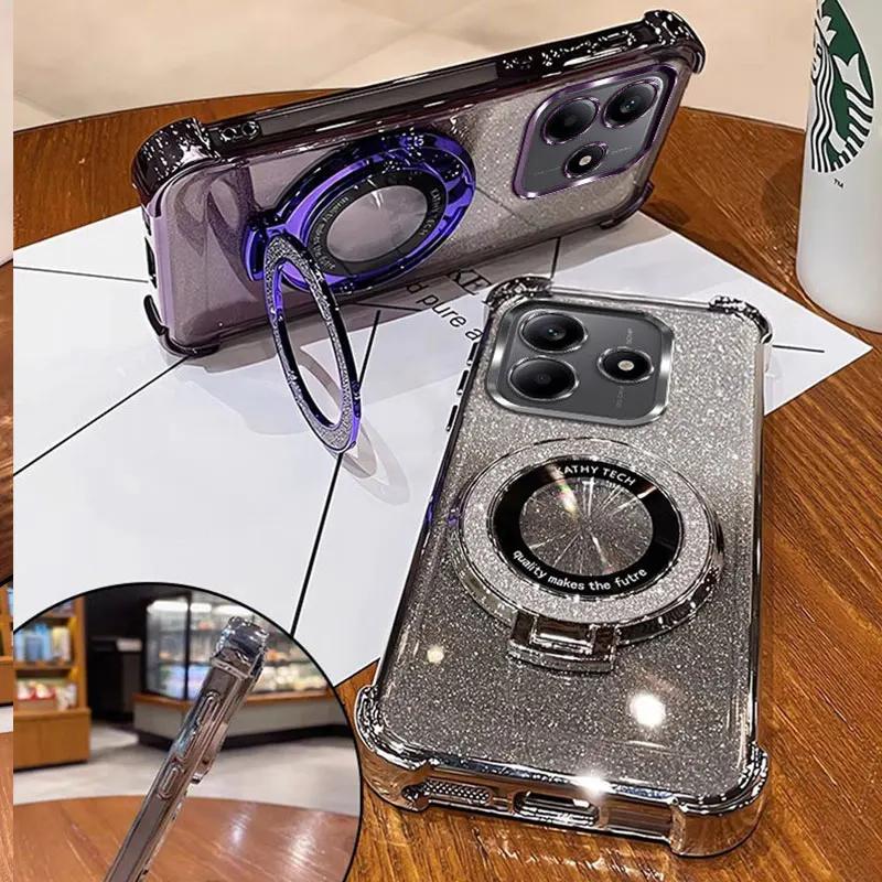 Luxurious and Fashionable Four-corner Anti-fall Shell for Xiaomi Poco X7 X6 Pro X5 5G 4G F6 M6 C75 C65 C55 Glitter Bracket Case