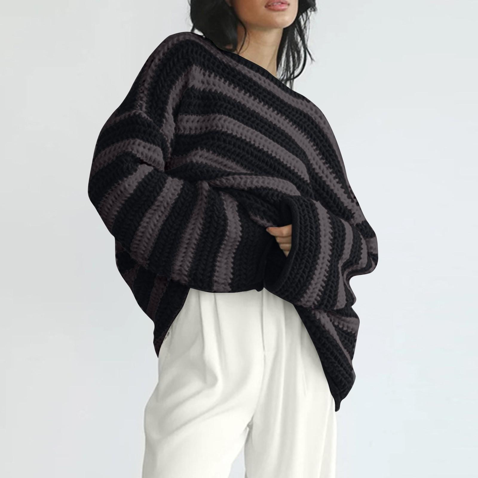 

Женский однотонный свободный свитер с длинным рукавом и круглым вырезом L коричневый