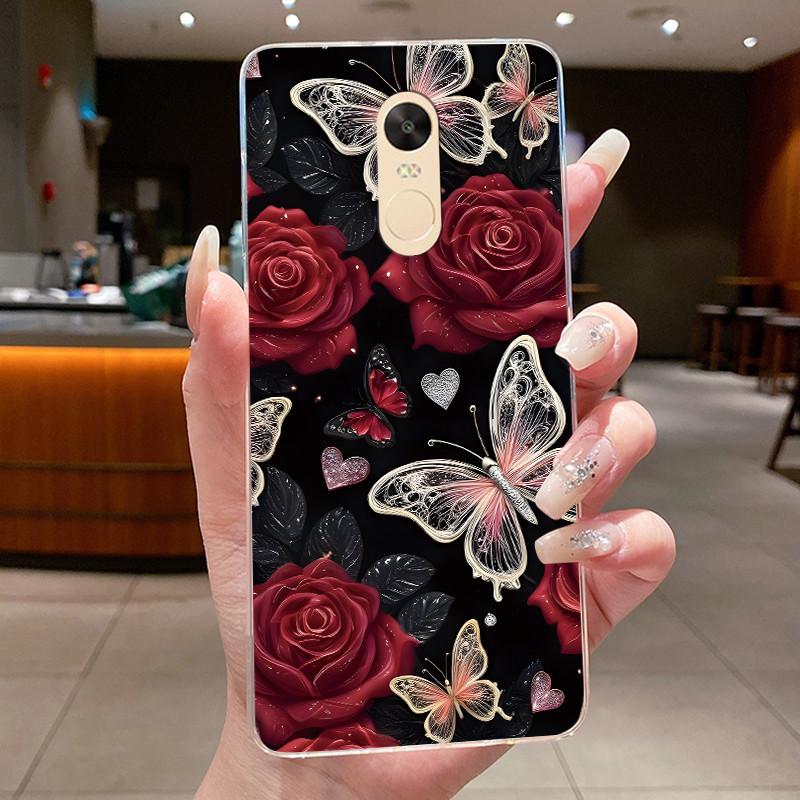 For Xiaomi Redmi Note 4 Case Clear Luxury Butterfly Flower Soft TPU Silicone Phone Cover For Redmi Note 4X Transparent Case