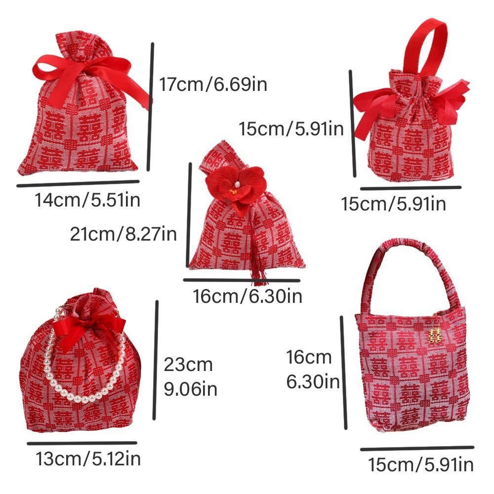 Pearl Handle Wedding Drawstring Bag Satin Bow Letter Flower Tassel Knot Wrist Bag Large Capacity Bucket Bag