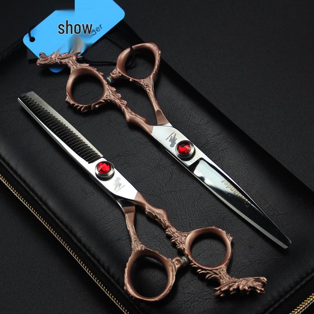 6.0-Inch Rose Gold Dragon Handle Hairdressing Scissors - Barber Straight & Thinning Shears