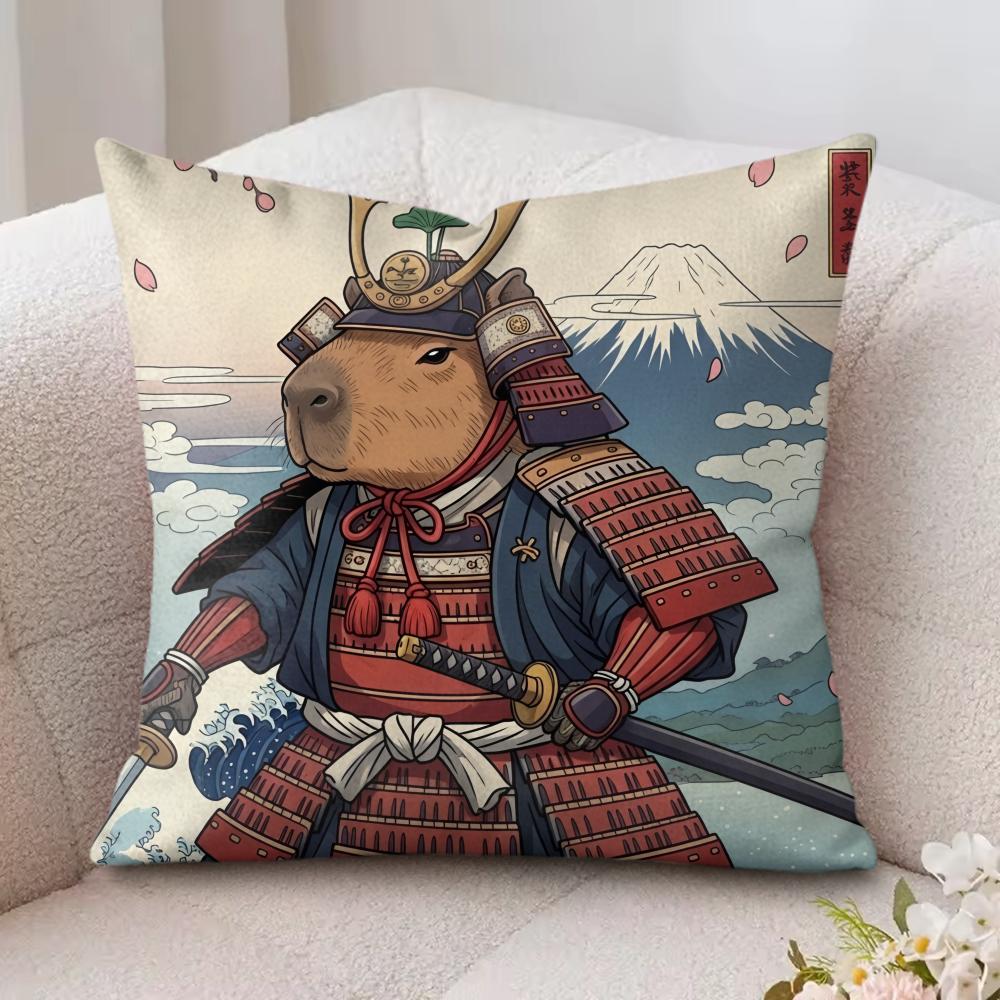 Samurai Ritter Capybara Kissenbezug Seidiger Kurzer Plüsch Versteckter Reißverschluss Staubdicht Sofakissenbezug Für Heimdekoration