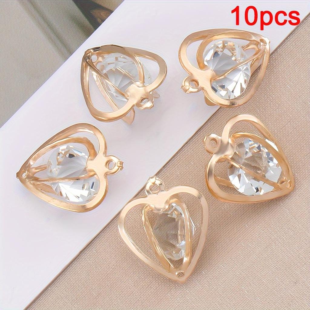 10pc Alloy Pendants KC Golden Rhinestone Inlaid Hollow Star Heart Love Charms for Earrings Necklaces DIY Jewelry Making Supplies
