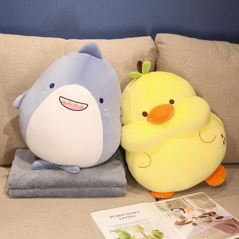 Hand-Warmer Yellow Duck Shark Plush Toy & Blanket - Cute, Soft, Insertable, Ideal for Nap Time or Air-Conditioned Rooms