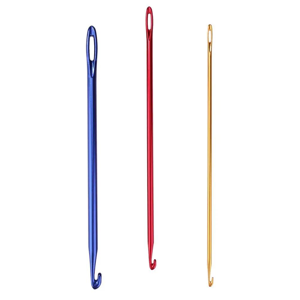 3tlg./Set Afghanischer Tunesischer Aluminium Häkelnadel Set Strick Nähnadel Handstrickwerkzeug mit Öse Handwebwerkzeug