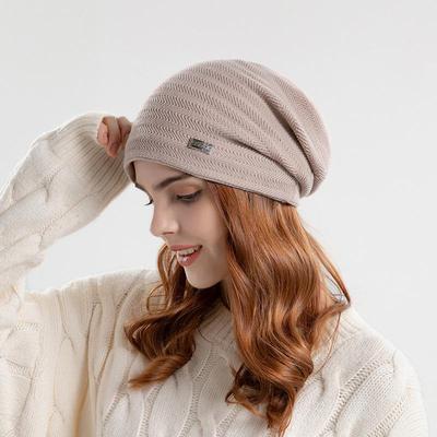 Women's Winter Velvet Knitted Stacked Versatile Baotou Hat Big Head Cover Ear Cold Hat