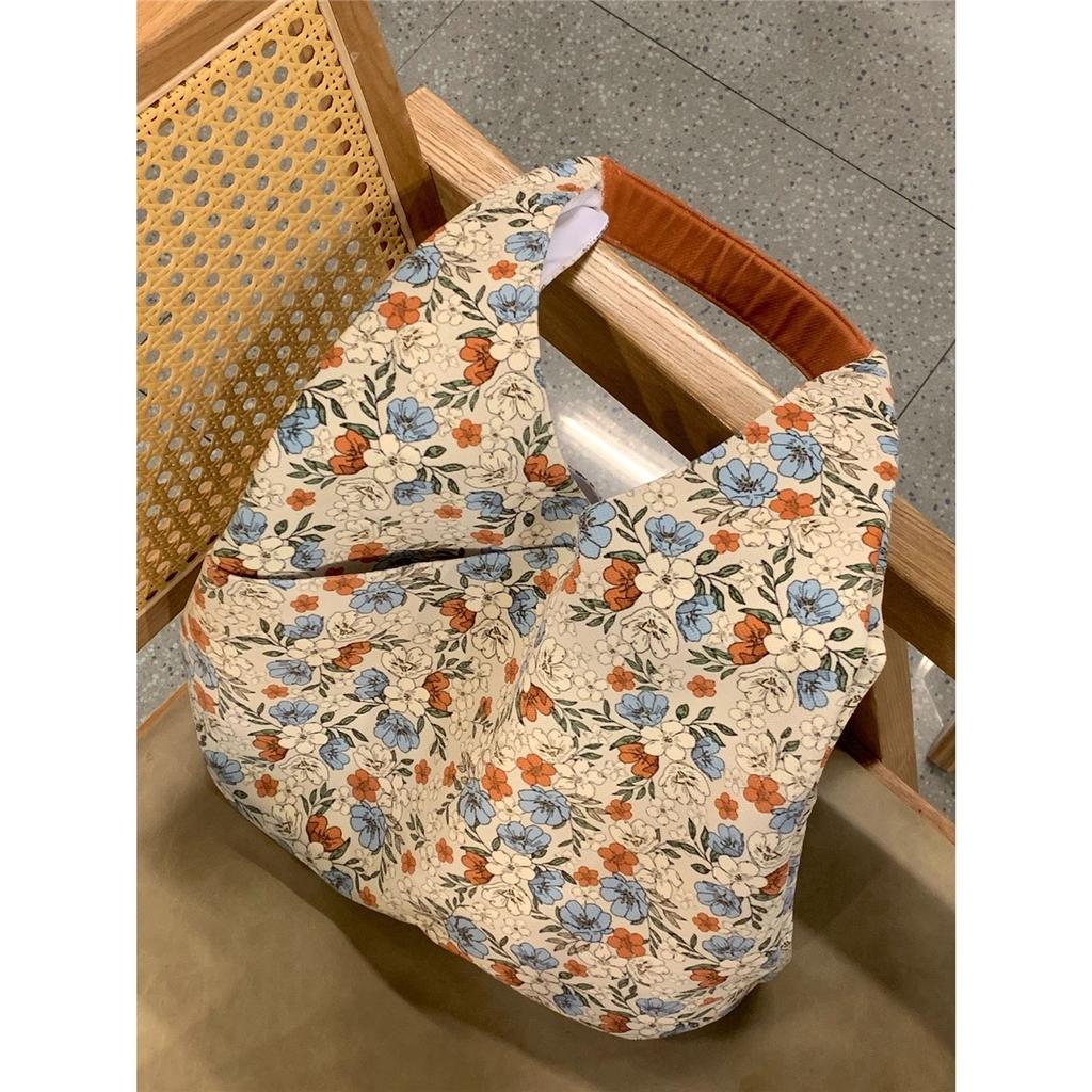 Fashion Retro Floral Tote Bag Large Capacity Commuter Handbag Shoulder Underarm Bag for Women