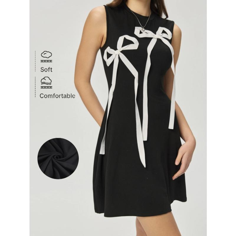 

Женское весеннее легкое роскошное платье высокого класса без рукавов с бантом M чёрный