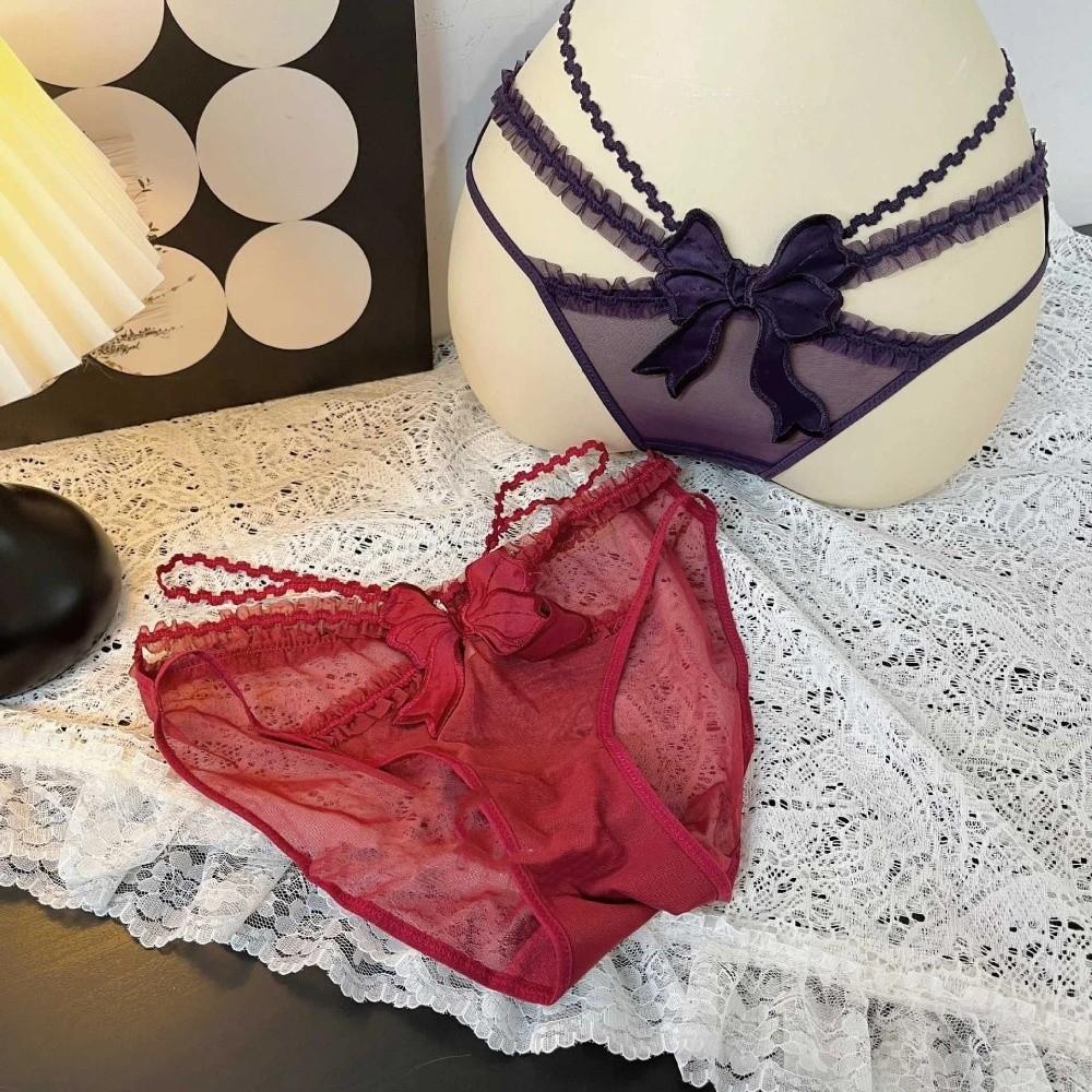 Mesh Women Underwear Hollow Bow Lace Panties Female Lingerie Lace Briefs  Lady