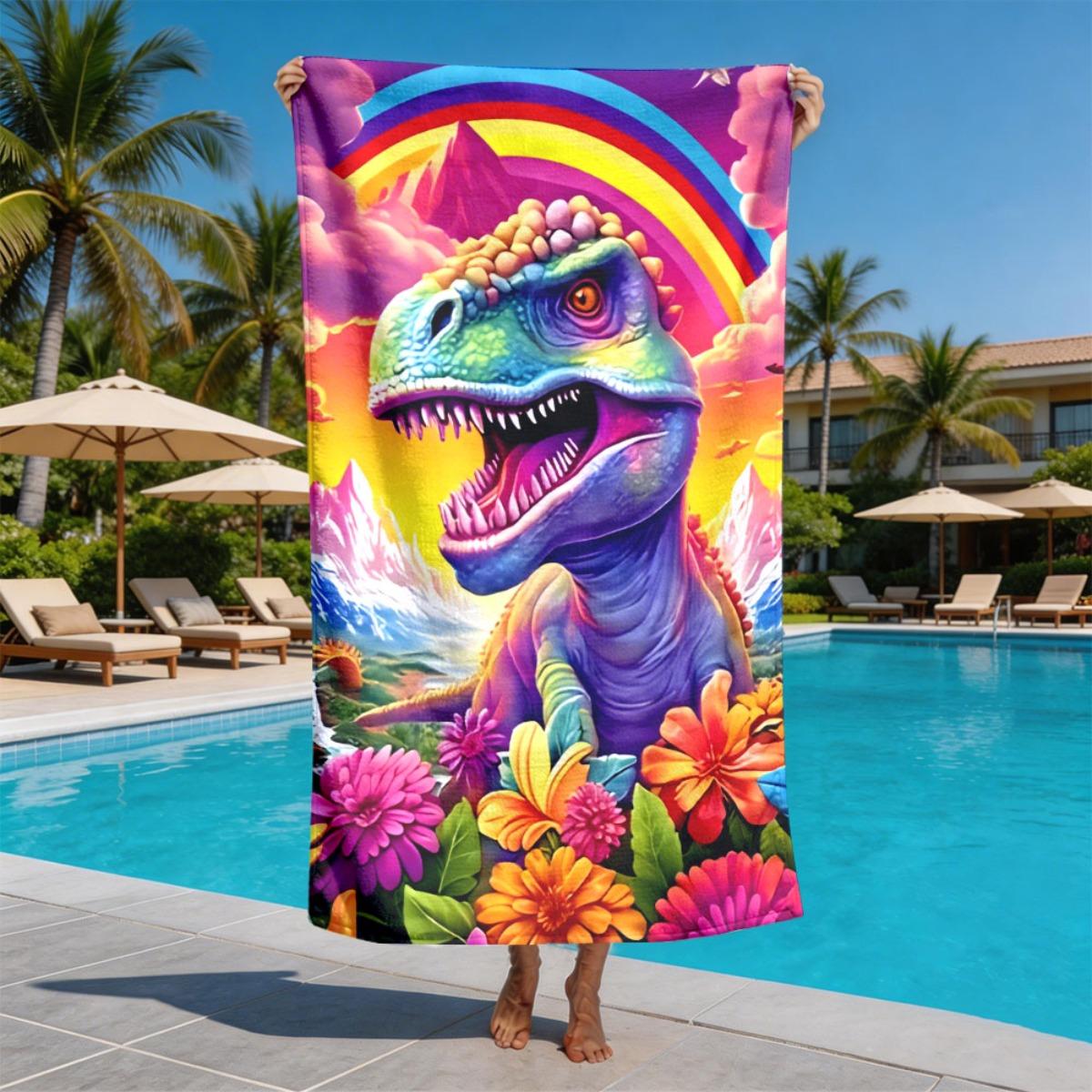 

Rainbow Dinosaur Watercolor Theme polyester microfiber beach towel is highly absorbent, suitable for swimming and beach outings W40*H60(CM)