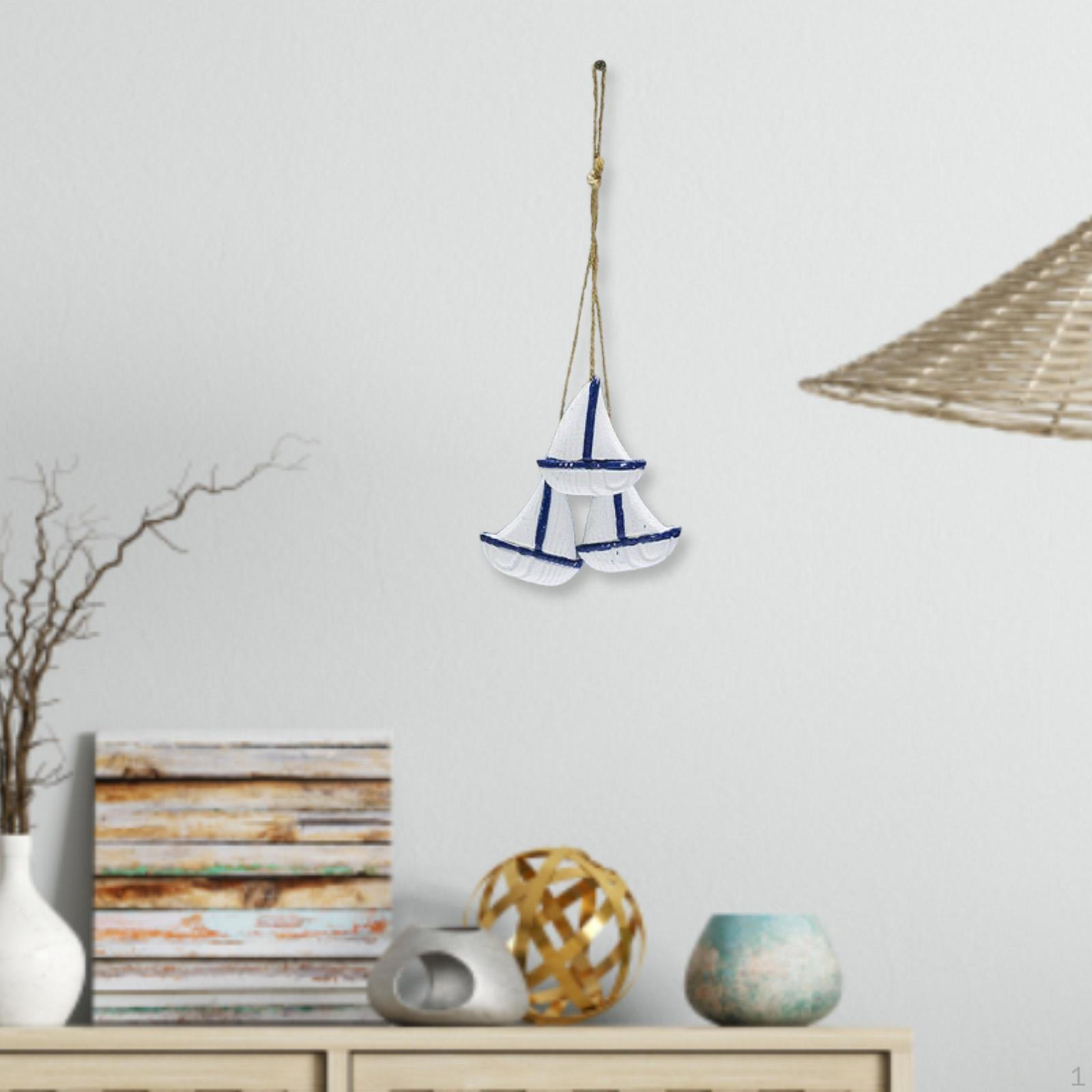 

Carved Nautical Wood Ornament for Home Display And Wall Hanging 7.5x31 cm_Sailboats