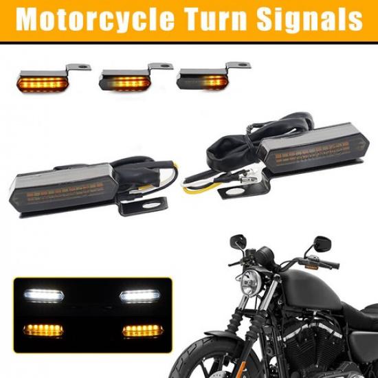 Pair Motorcycle LED Turn Signals Flowing Handlebar Light Fit For Harley Softail