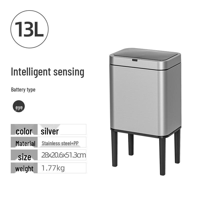 Large Capacity High-Legged Smart Sensor Trash Can with Lid for Kitchen, Bathroom, and Office
