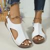 Summer New 2025 Plus Size Sandals Women's Stitching Breathable Velcro Hollow Wedge Sandals Women
