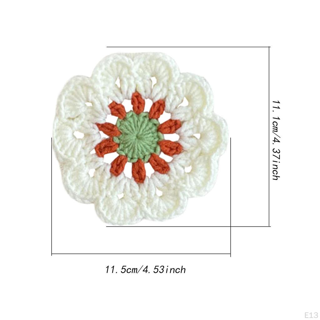 Crochet Coaster Coffee and Tea Flower Shape Round Woven Funny Gift Non Slip Decoration Cup