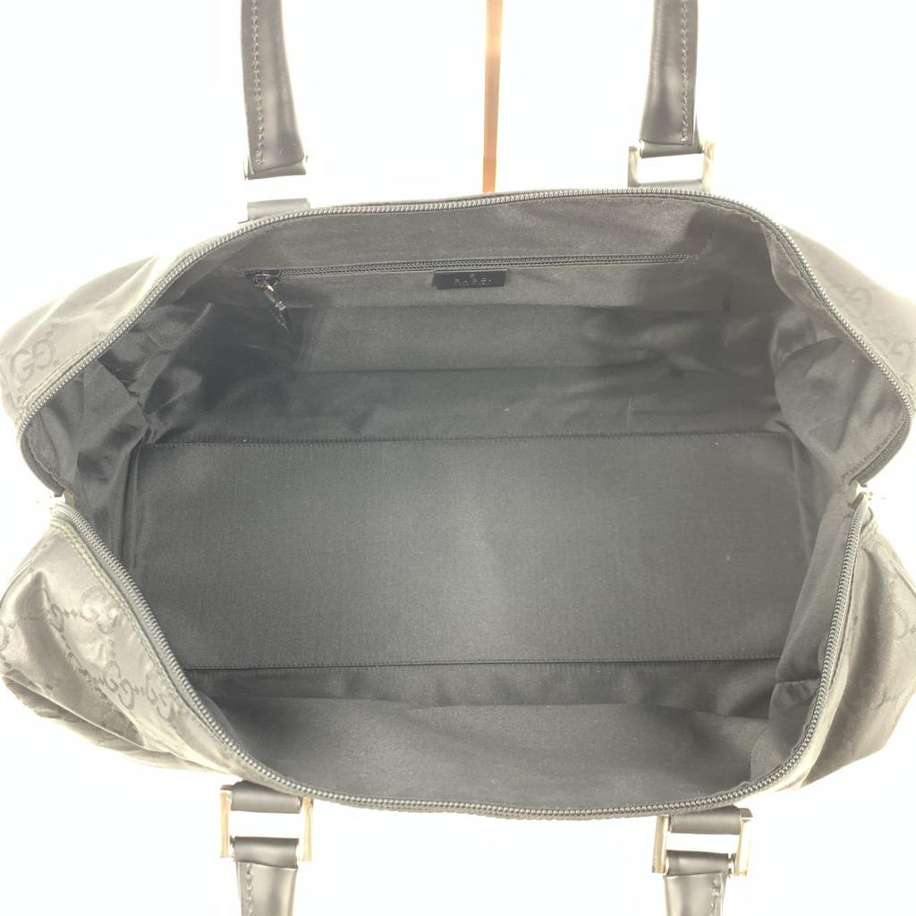 GUCCI GG Pattern Boston Bag Handbag Nylon Leather Interior Pocket Black A4 Size Men's 012 0383