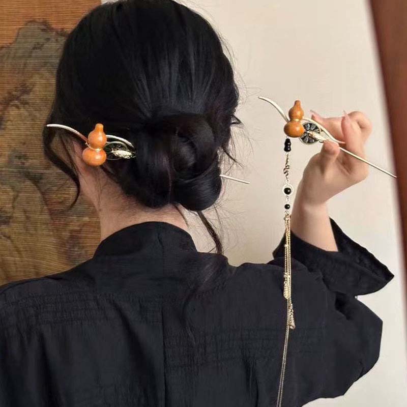 Chinese Style Hulu Hair Stick for Women Girls Vintage Snake Shape Long Tassel Hair Clip Fashion Hanfu Clothing Hair Accessories