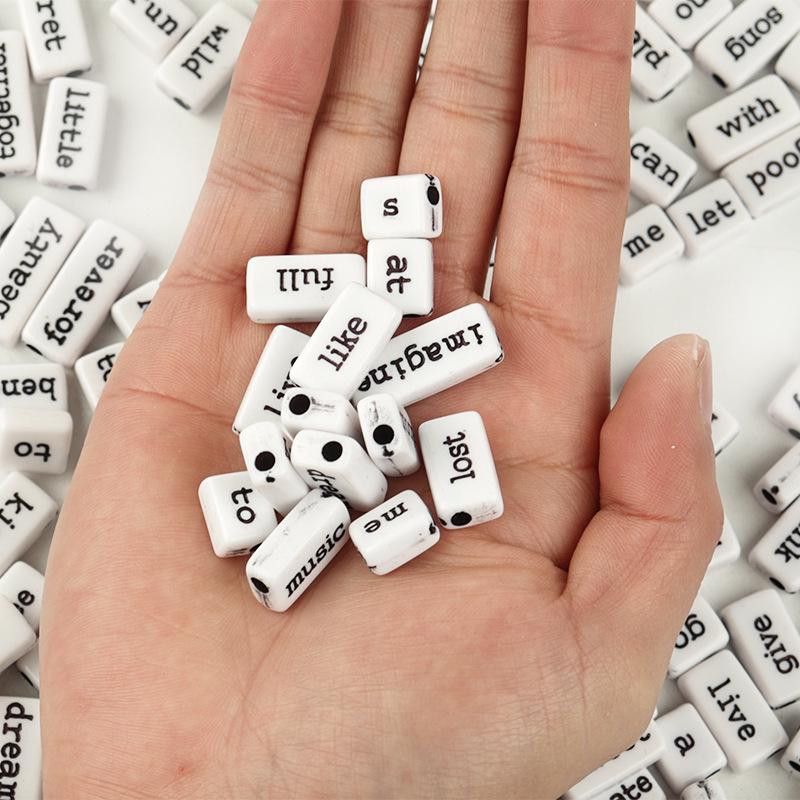 50 Acrylic Rectangle Word Beads, Candy Colors, Solid, Perforated for DIY Crafting.
