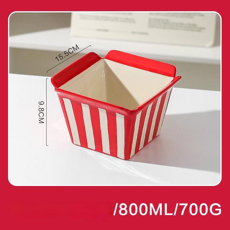 

Керамическая миска для попкорна, большие многоразовые контейнеры для закусок, фарфоровые ведерки для закусок, сервировочное блюдо для кинопоказов и вечеринок красный