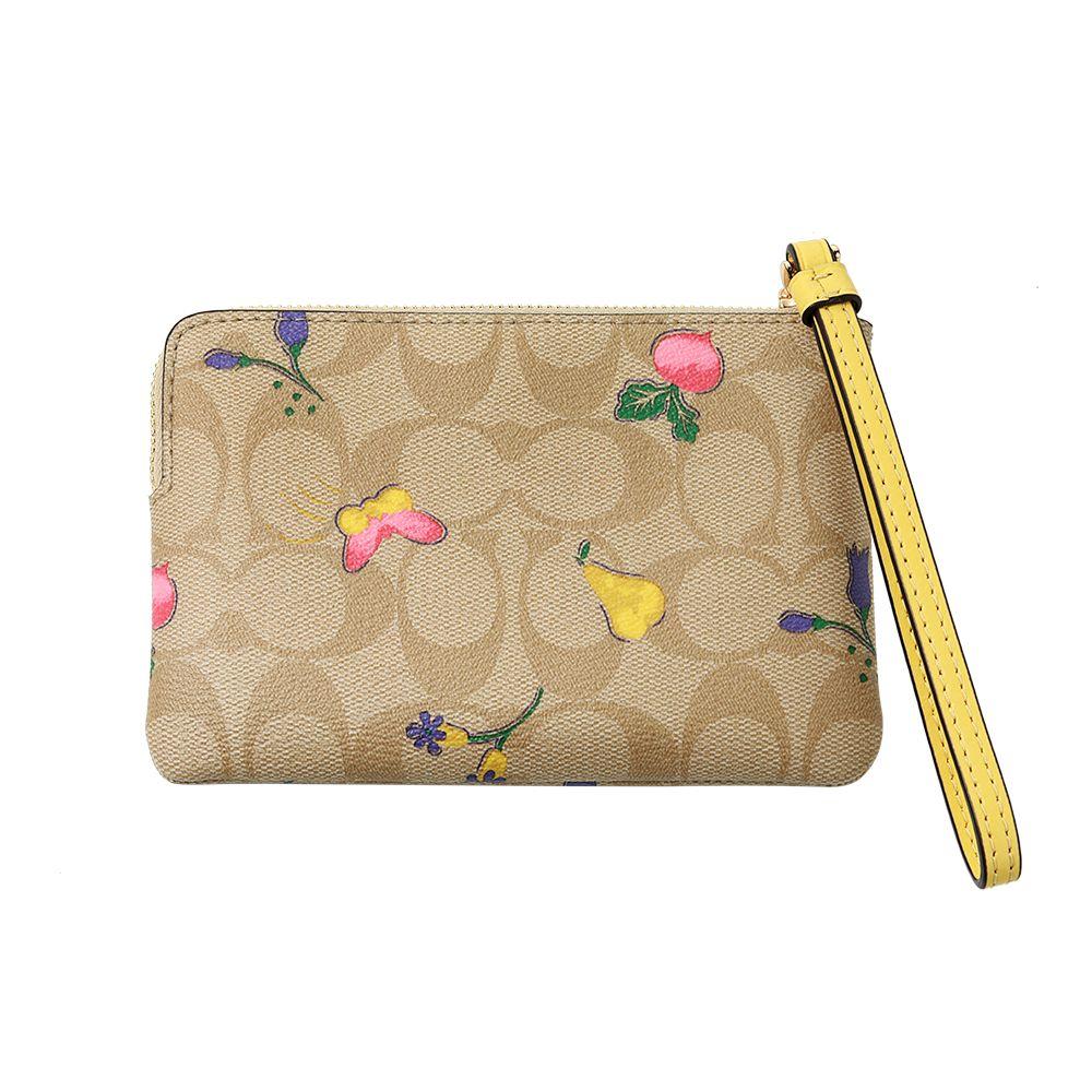 Coach Corner Zip 16 Monogram Fun Print Butterfly Fruit Flower PVC Clutch Small Women Clutch Bright-Khaki Vintage-Yellow C8722-IMTVE