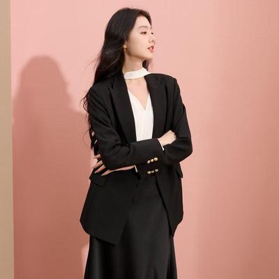 Sancai 2025 Autumn Double-breasted Casual Waist-cinching Blazer