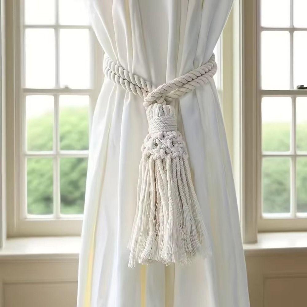 2Pcs Minimalist Macrame Curtain Tiebacks Boho Style Boho Curtain Tiebacks Farmhouse Decor