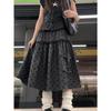 Retro Japanese A-line Layered Cake Skirt - High-Waisted, Lace Trim, Midi Length for Petite Women