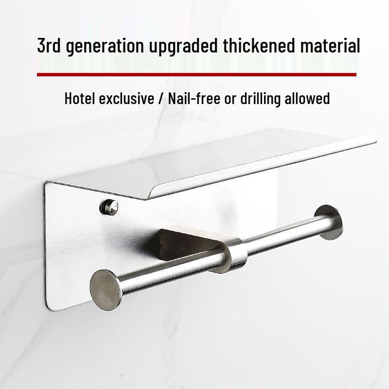 Multi-Functional Punch-Free Double Roll Stainless Steel Toilet Paper Holder