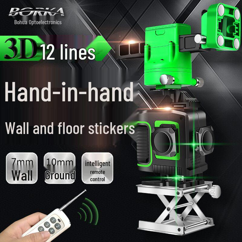 12-Line High Precision Green Light Infrared Laser Level and Floor Layout Instrument with Auto Line Drawing